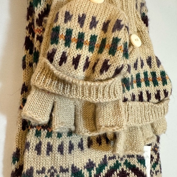 Capelli New York Knit Two Set Tan Green Purple Gold Metallic Scarf Cloves Warmer - Picture 4 of 7